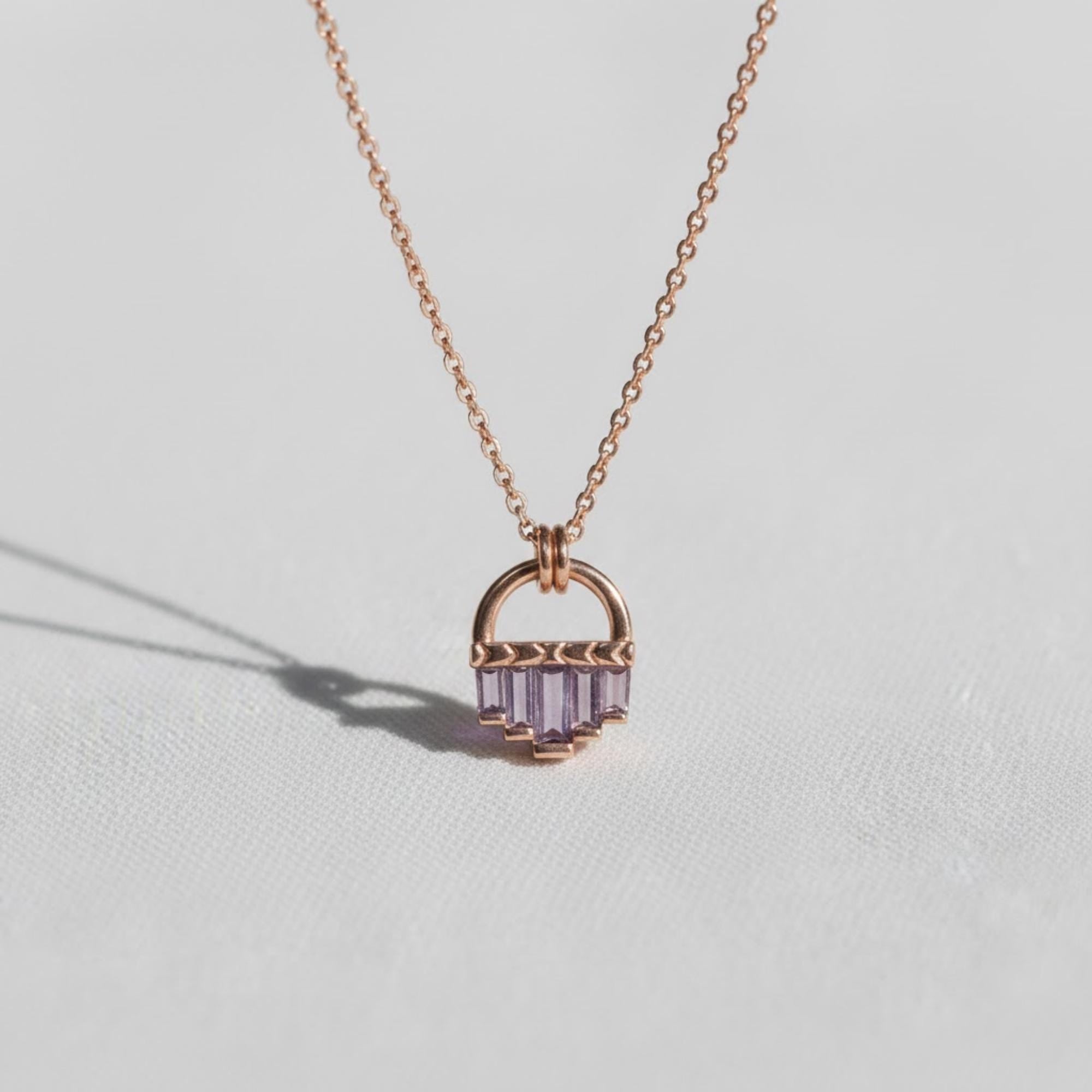 Baguette Cut Sapphire Birthstone Necklace, 14K Solid Gold
