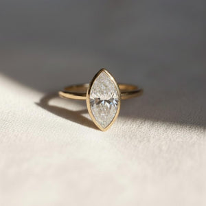 Marquise Lab Diamond Engagement Ring, Bezel Set, 14K Gold