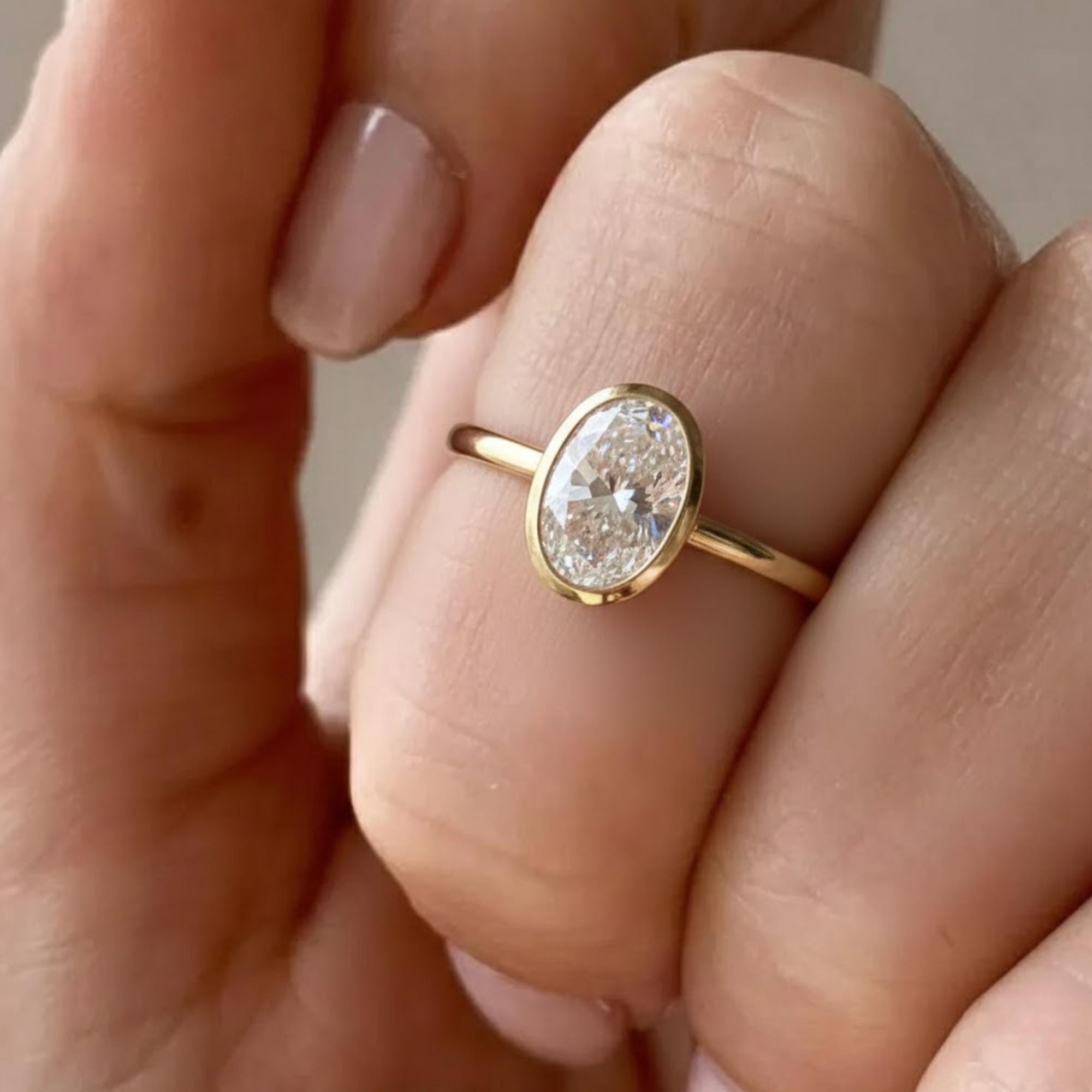 2 Ct Oval Bezel Set Diamond Ring