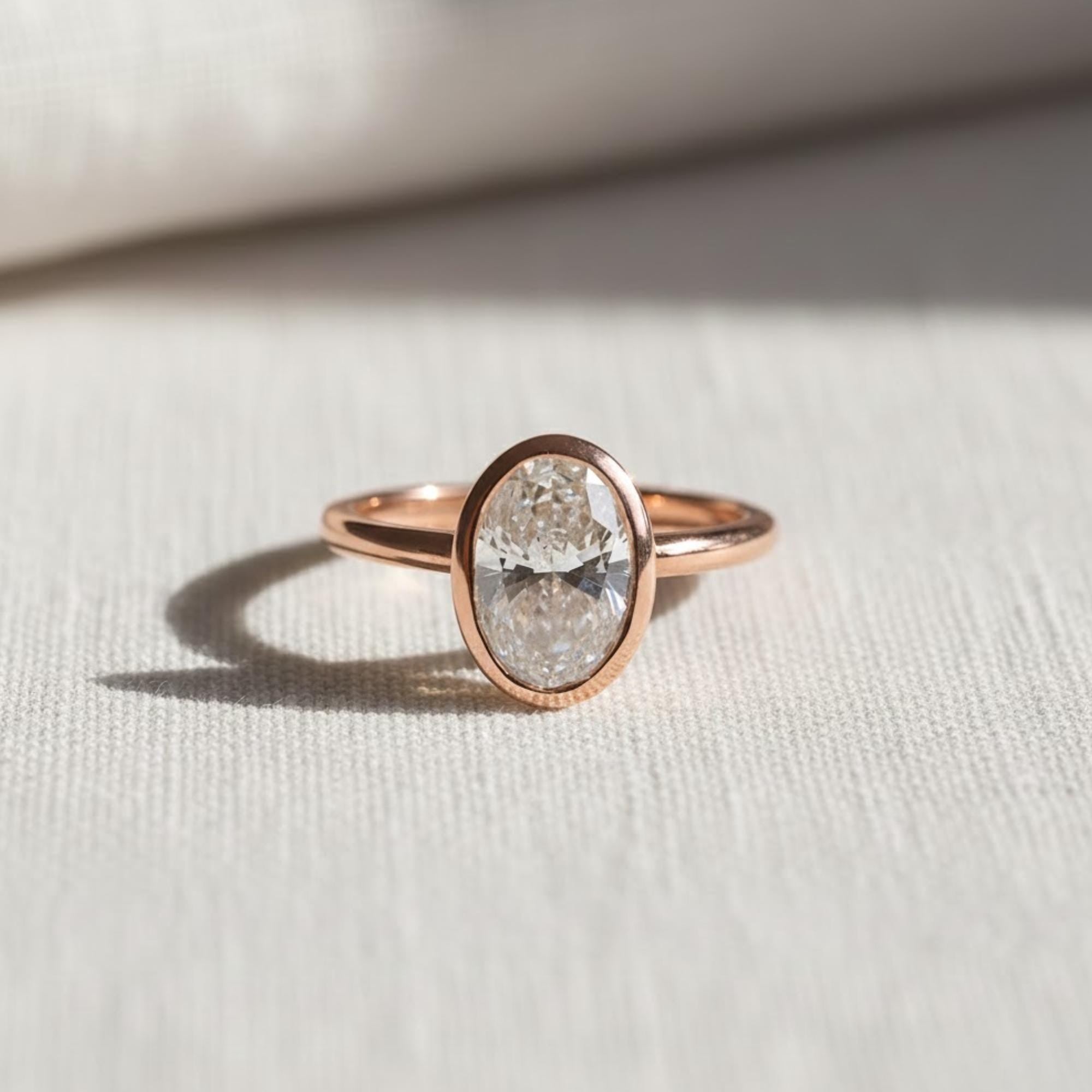 2 Ct Oval Bezel Set Diamond Ring