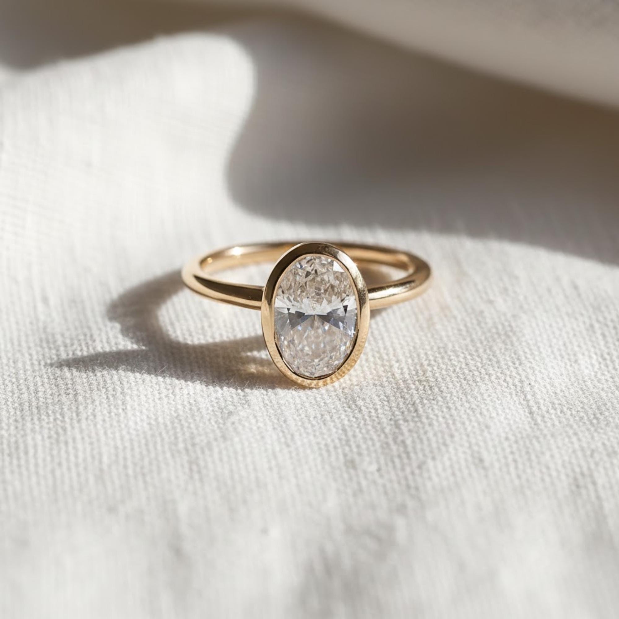 2 Ct Oval Bezel Set Diamond Ring