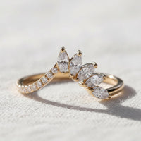 Lab Diamond Tiara Wedding Band, Marquise & Round Chevron Ring