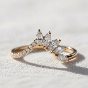 Lab Diamond Tiara Wedding Band, Marquise & Round Chevron Ring