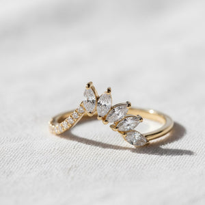 Lab Diamond Tiara Wedding Band, Marquise & Round Chevron Ring