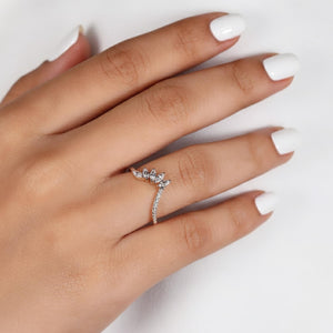 Lab Diamond Tiara Wedding Band, Marquise & Round Chevron Ring