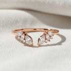 14k Gold Open Wedding Band, Solid Gold Gap Wedding Ring, Womens Cuff Stacking Ring, Lab Created Diamond Ring, Marquise Stackable Ring