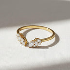 14k Gold Open Wedding Band, Solid Gold Gap Wedding Ring, Womens Cuff Stacking Ring, Lab Created Diamond Ring, Marquise Stackable Ring