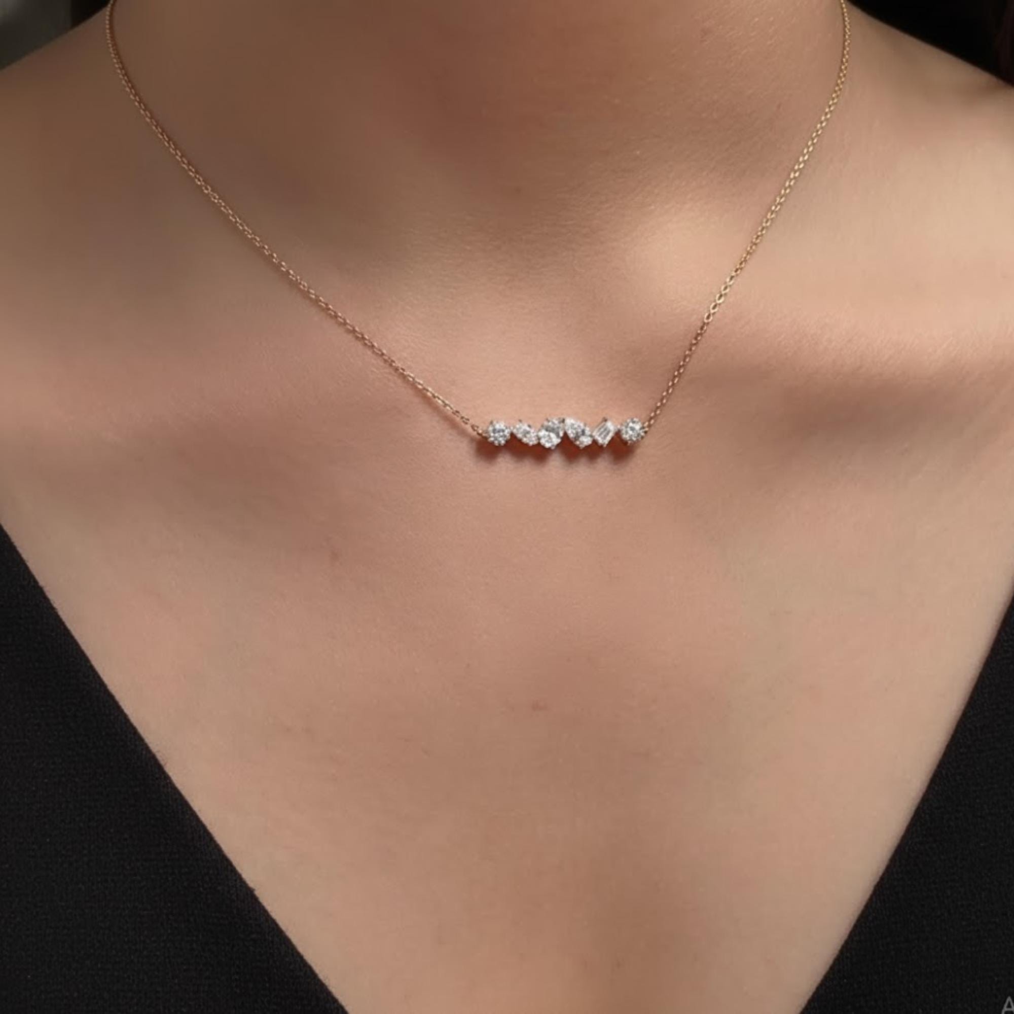 14K Gold Multi Shape Diamond Pendant Necklace