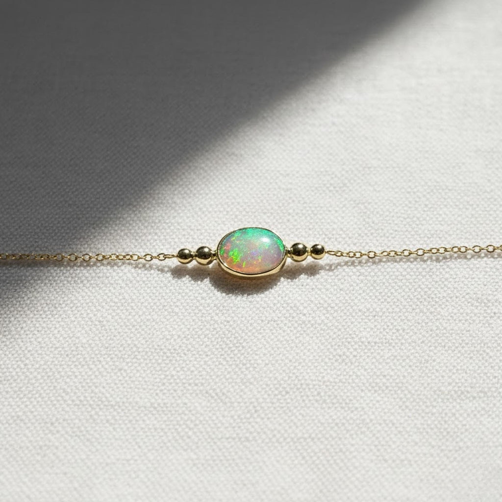 Diamond Single Bezel Bracelet, Simple Diamond Bracelet, Solitaire Diamond Bracelet, Opal Diamond Bracelet, 14k Rose, White, Yellow