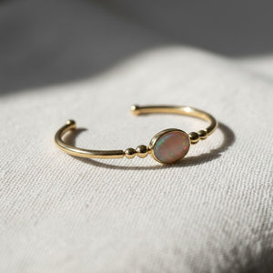 Open Cuff Opal Diamond Bangle Bracelet, 14K Gold