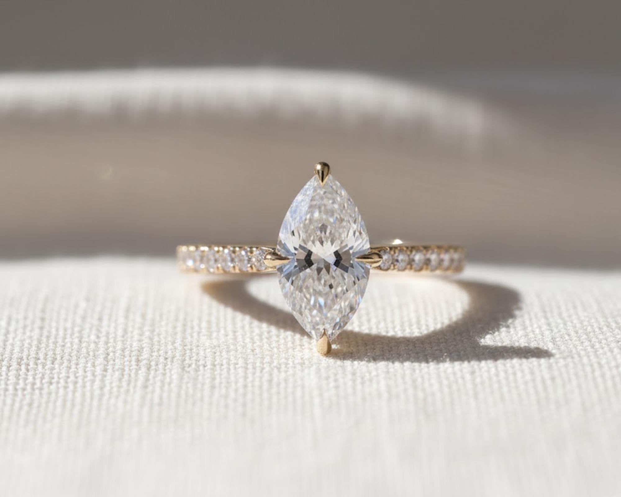 Marquise Lab Diamond Ring Silver Pave Engagement Ring