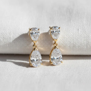 Pear Cut Lab Diamond Dangle Earrings, 10K Yellow Gold