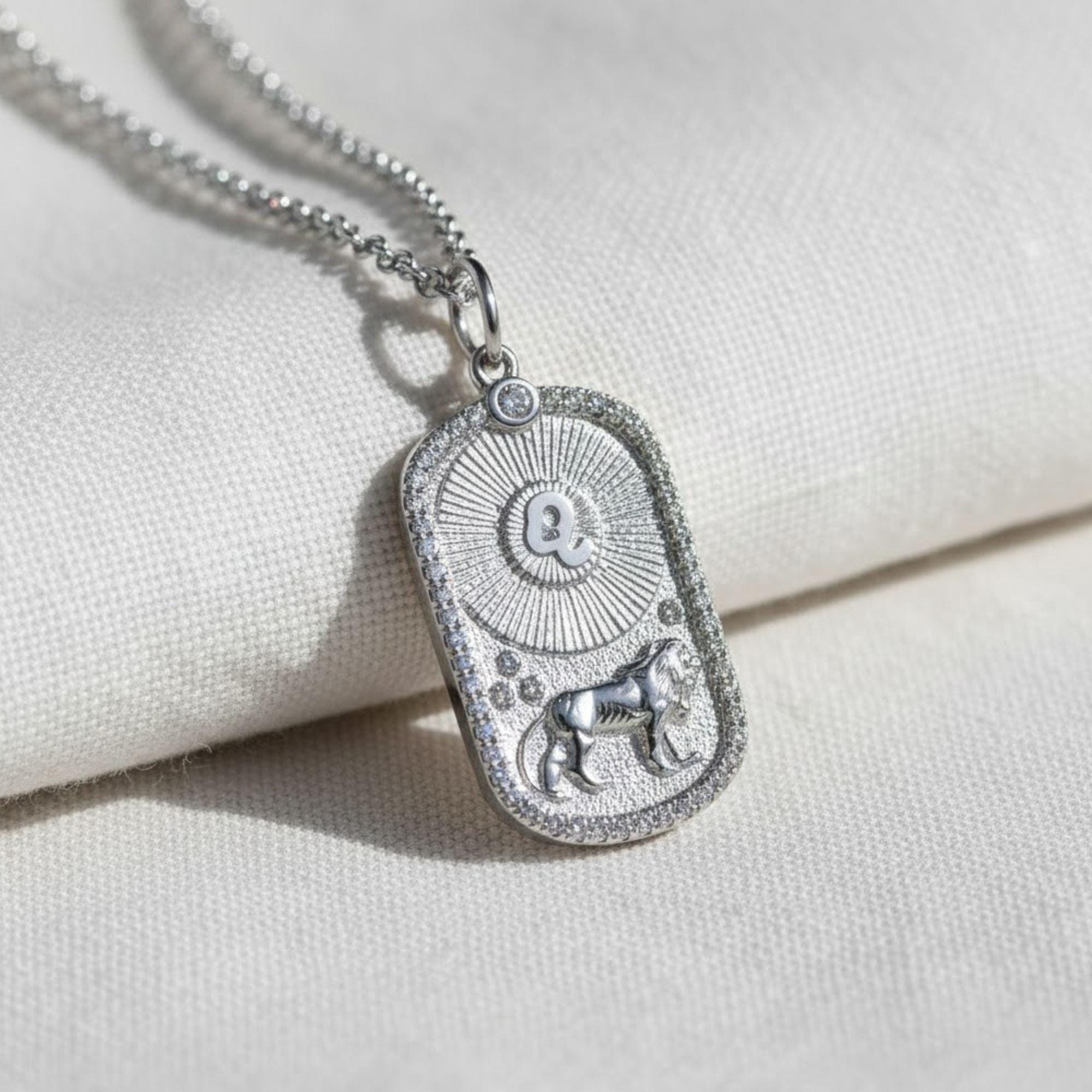 Zodiac Pendant Necklace, 14K Gold Lab Diamond