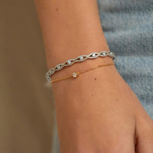 14K Gold Round Diamond Bangle Bracelet