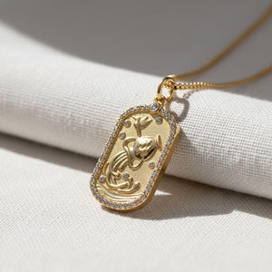 Zodiac Pendant Necklace, 14K Gold Lab Diamond