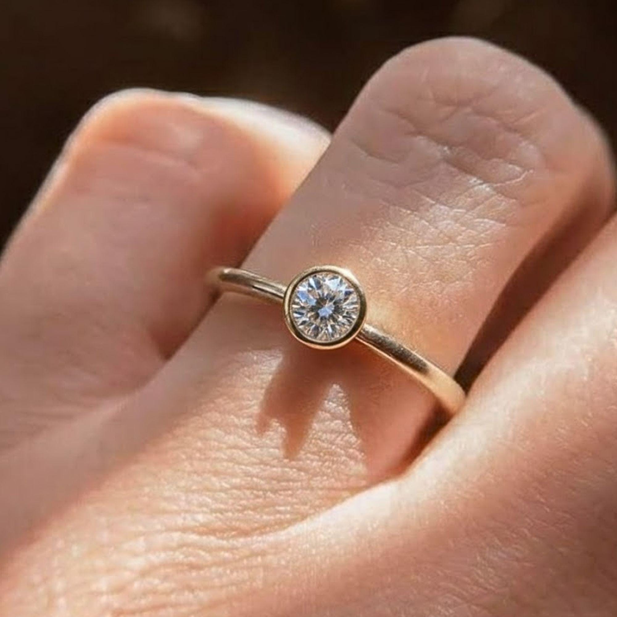 Round Bezel Set Lab Diamond Ring in 14K Gold
