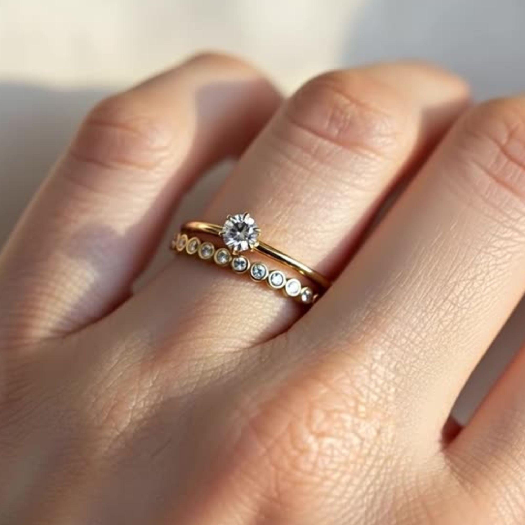 14K Gold Round Lab Diamond Wedding Band
