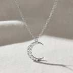 14k Diamond Crescent Necklace, Small Diamond Moon Necklace, White, Yellow, Rose, Solid Gold Celestial Necklace, Perfect Gift