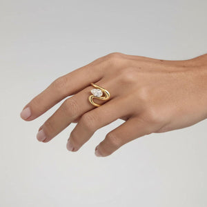 Curved Wave Pear Cut Lab Diamond Engagement Ring