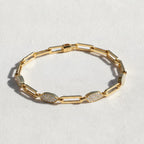 Paperclip Chain and Diamond Link Bracelet, Dainty Bracelet, Chain Bracelet, Minimalist Stackable Gold Bracelet, Gold Bracelet for Women