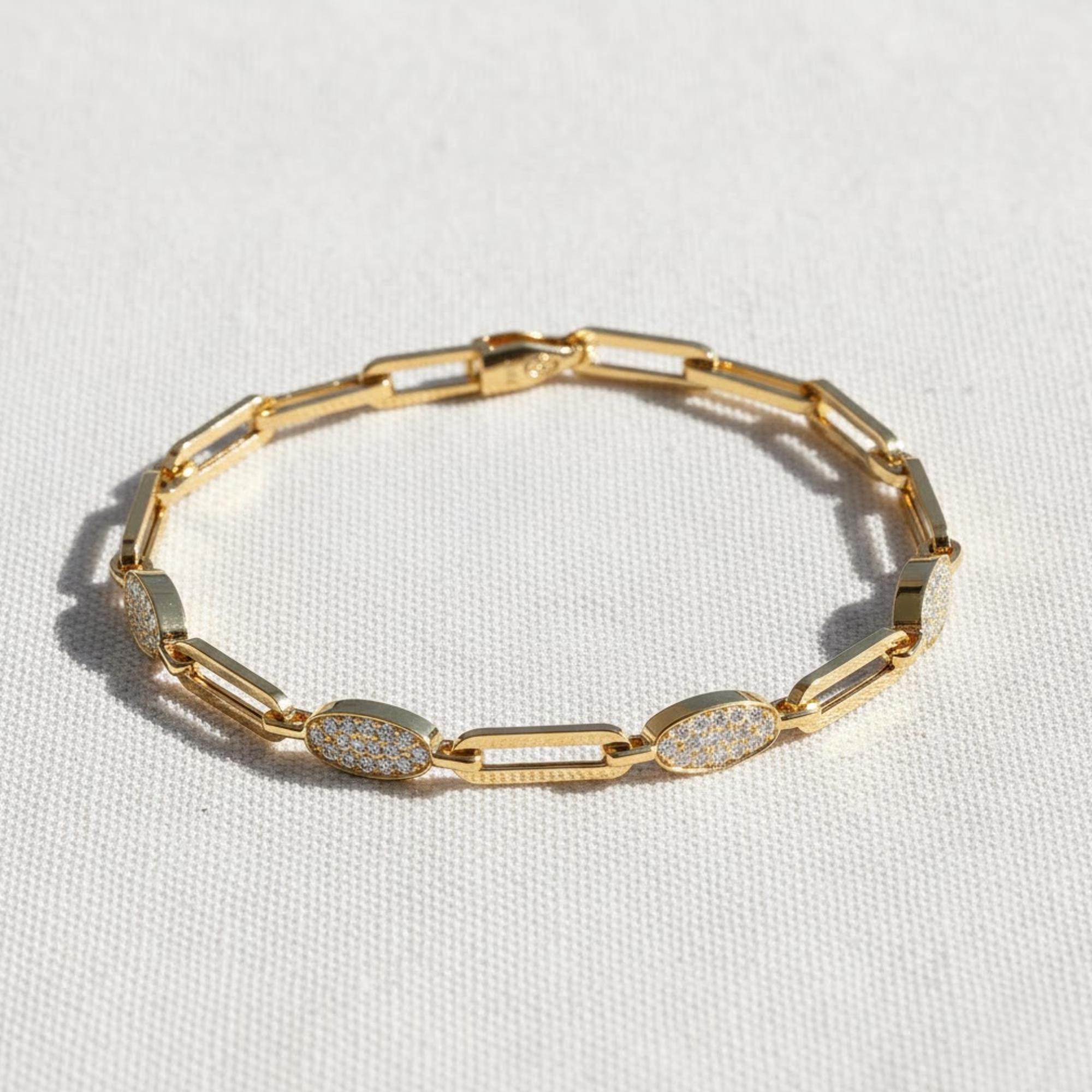 14K Solid Gold Paperclip Chain Diamond Link Bracelet