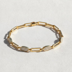 14K Solid Gold Paperclip Chain Diamond Link Bracelet