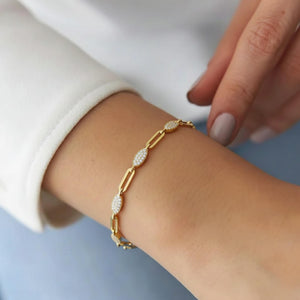 14K Solid Gold Paperclip Chain Diamond Link Bracelet