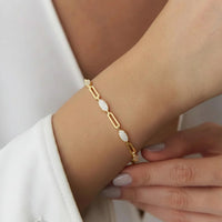 14K Solid Gold Paperclip Chain Diamond Link Bracelet