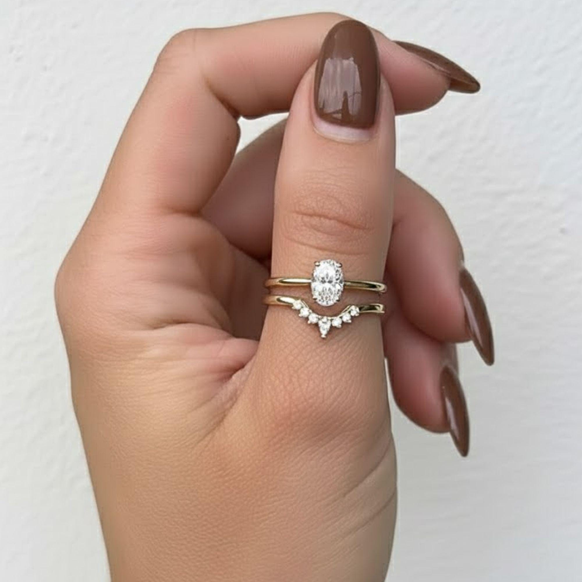 Curved Contour Lab Diamond Wedding Band, 14K Gold