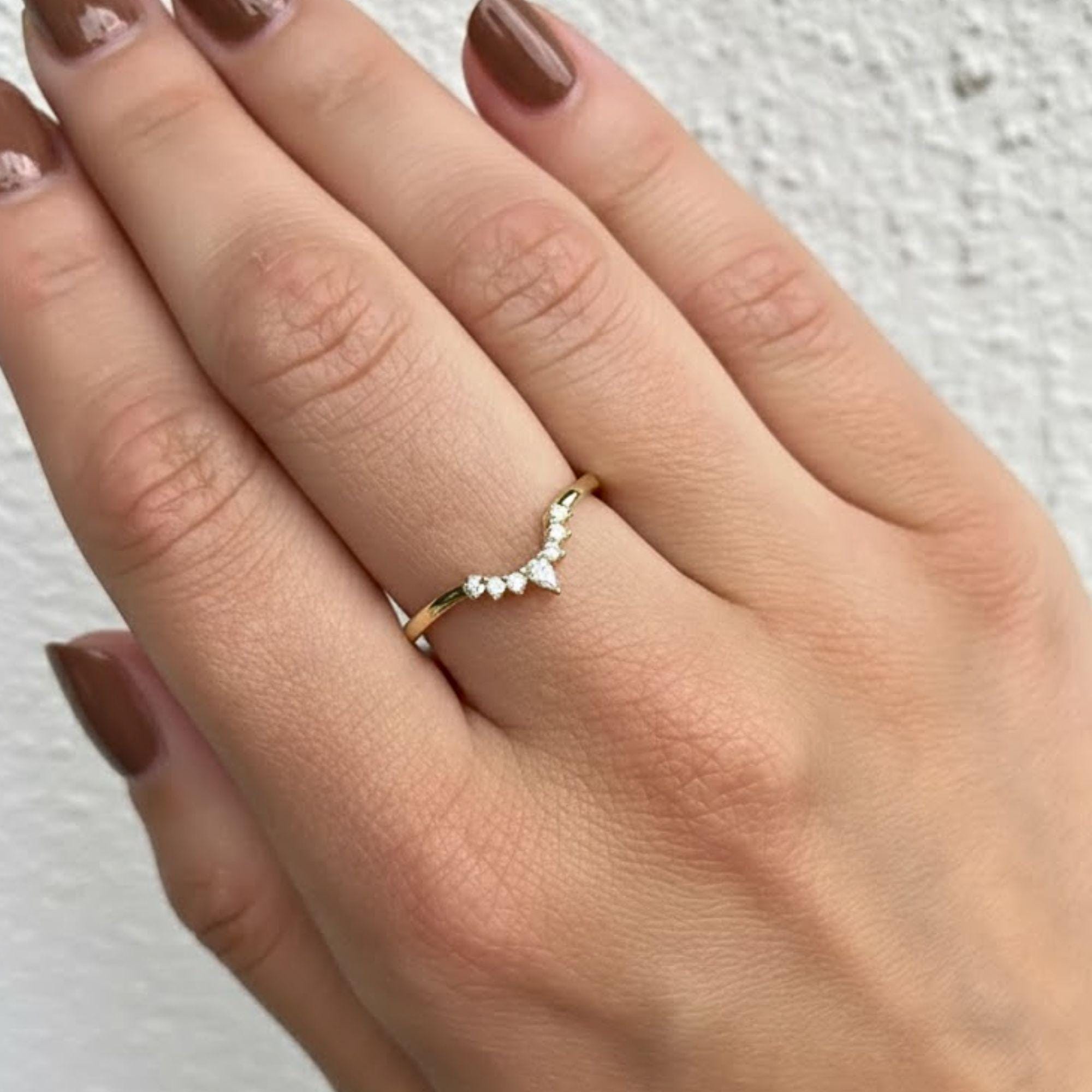 Curved Contour Lab Diamond Wedding Band, 14K Gold