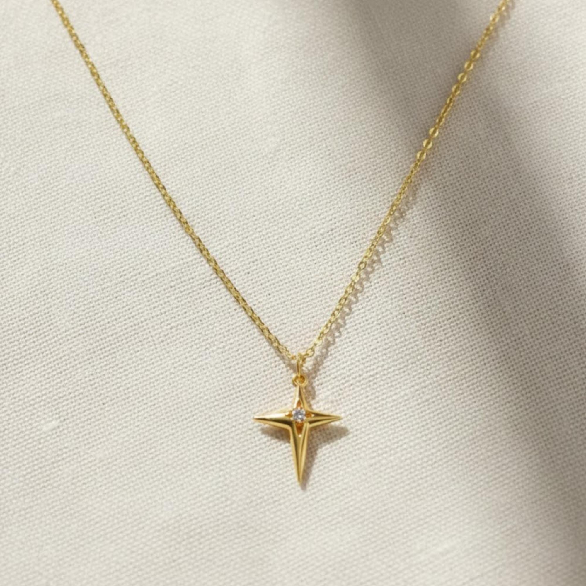 Solid Gold Diamond North Star Pendant Necklace