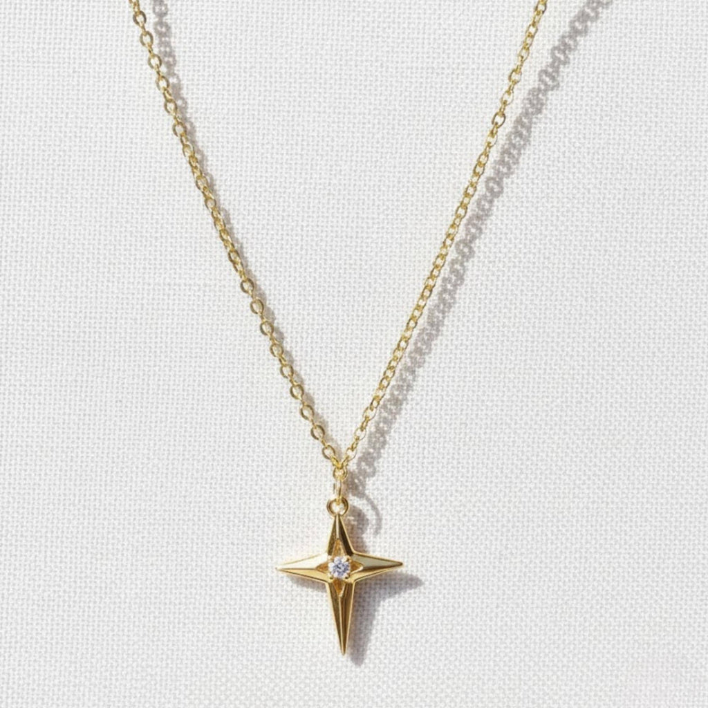 Solid Gold Diamond North Star Pendant Necklace (10K, 14K, 18K)
