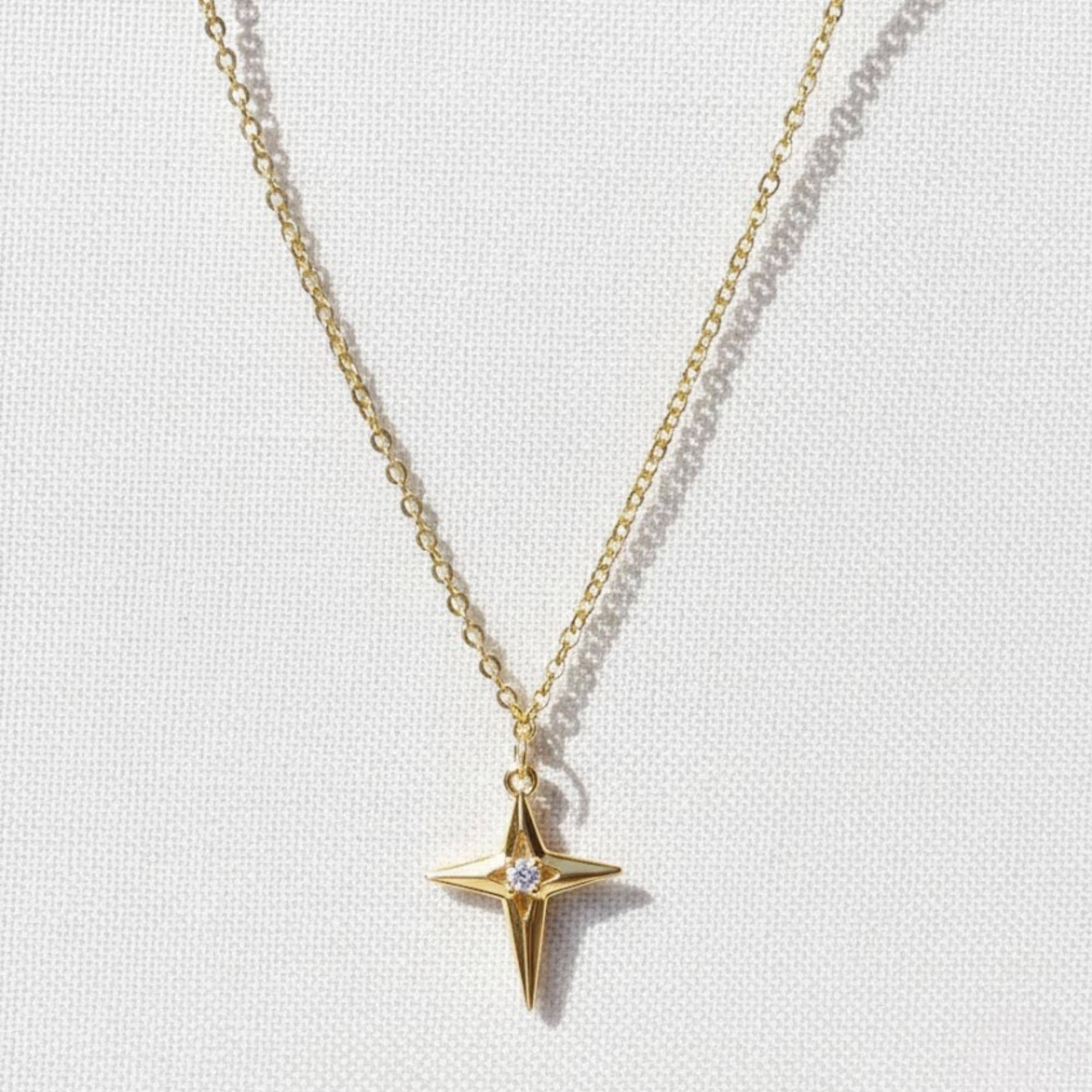 Solid Gold Diamond North Star Pendant Necklace
