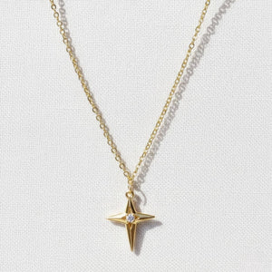 Solid Gold Diamond North Star Pendant Necklace