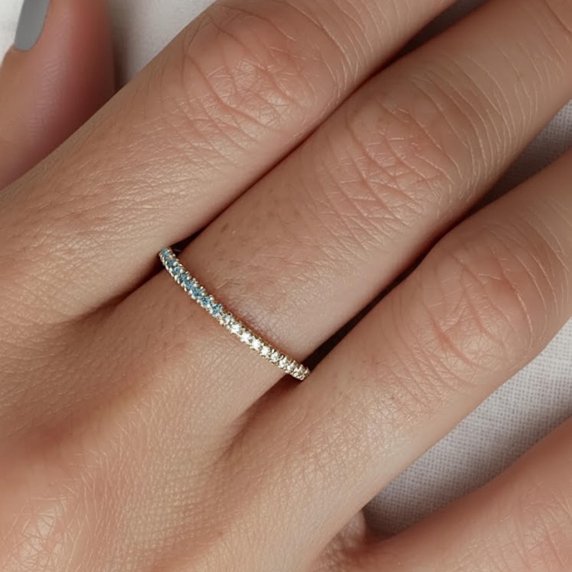 Custom Birthstone Gemstone Eternity Band, Stackable Gold Ring