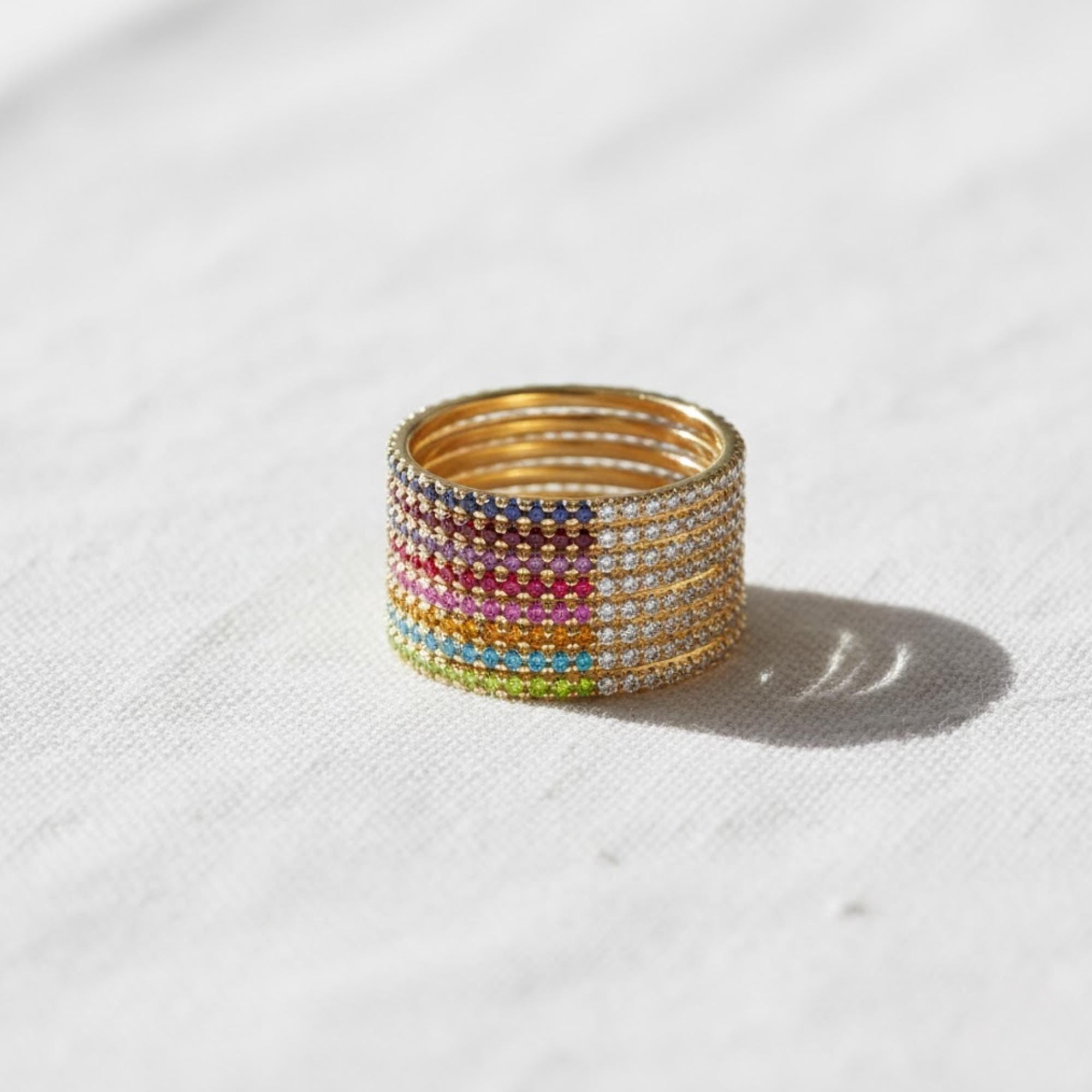 Custom Birthstone Gemstone Eternity Band, Stackable Gold Ring