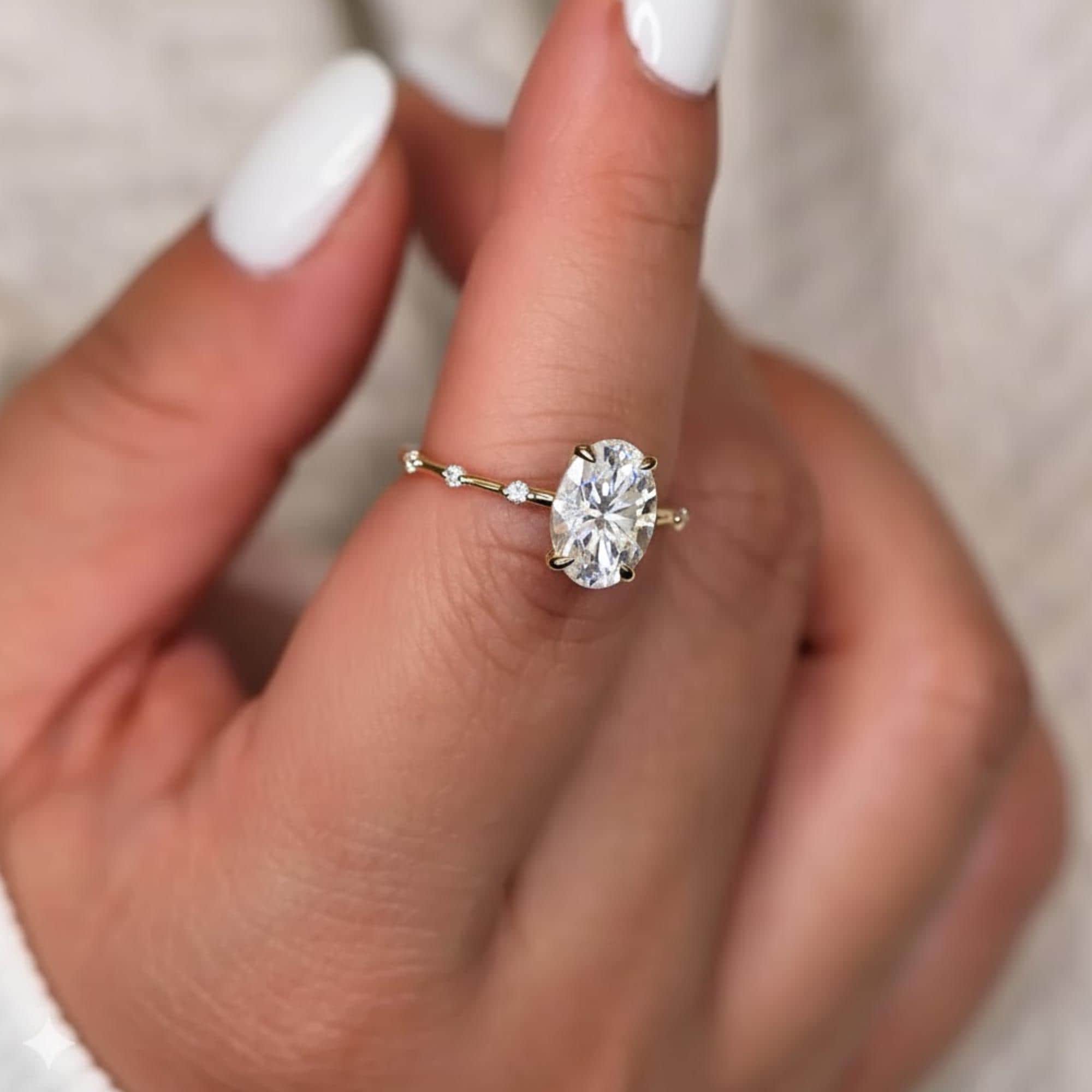 Elongated Oval Lab Diamond Ring, 14K Gold