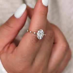 Elongated Oval Lab Diamond Ring, 14K Gold