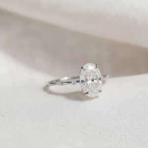 Elongated Oval Lab Diamond Ring, 14K Gold
