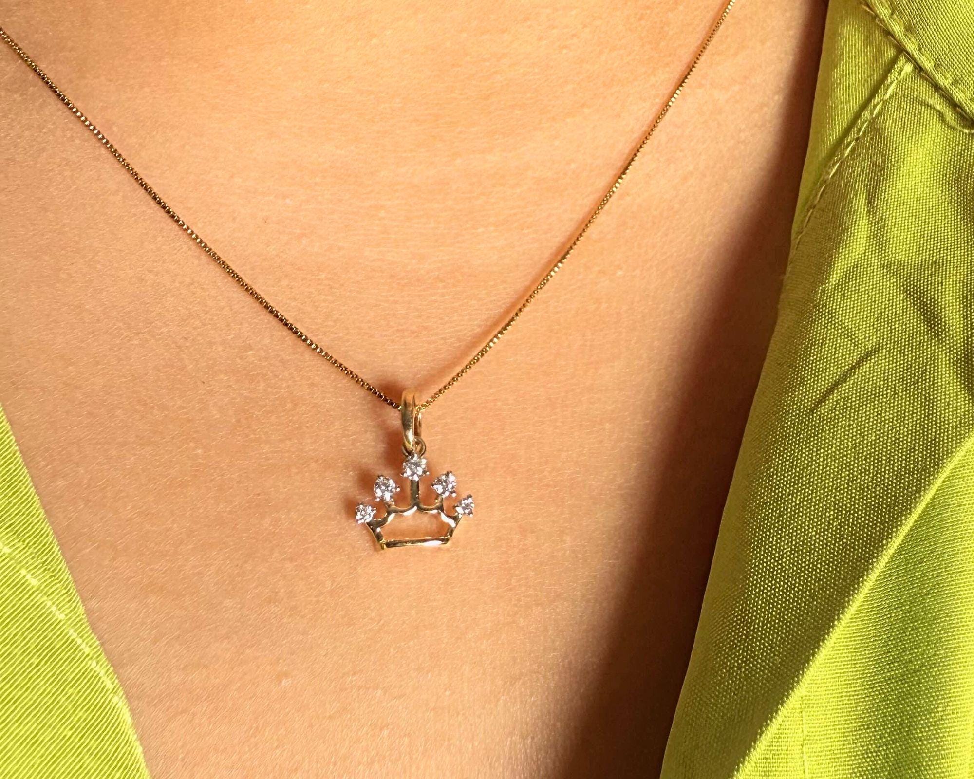 Crown Pendant Necklace, Princess Pendant in 14K