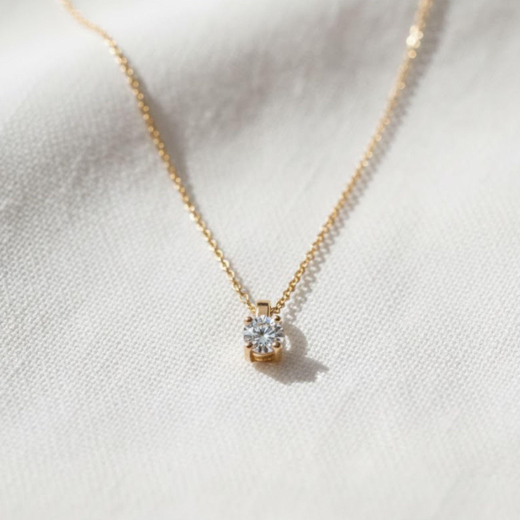 14K Gold Round Diamond Solitaire Pendant Necklace