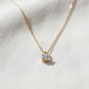 14K Gold Round Diamond Solitaire Pendant Necklace
