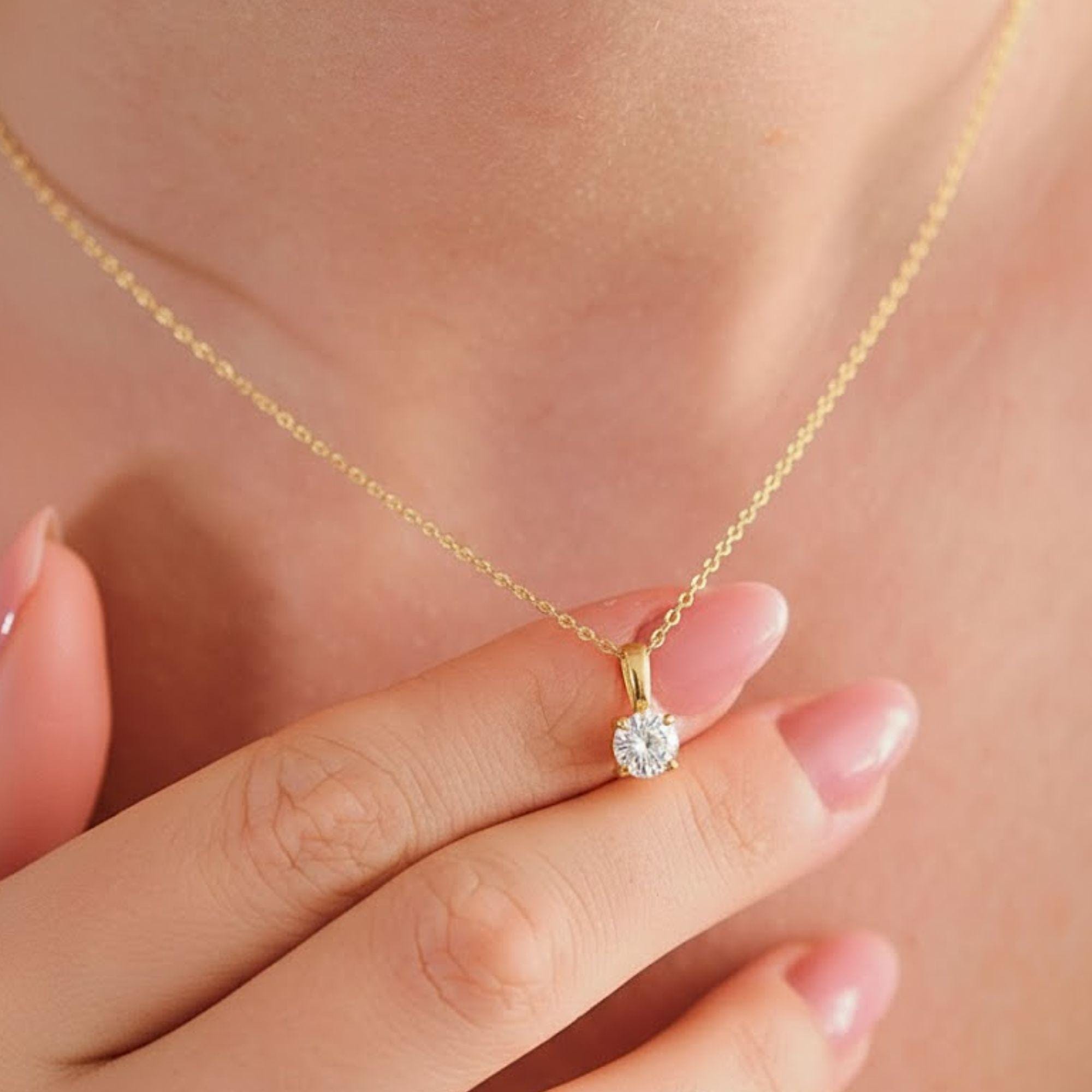 14K Gold Round Diamond Solitaire Pendant Necklace