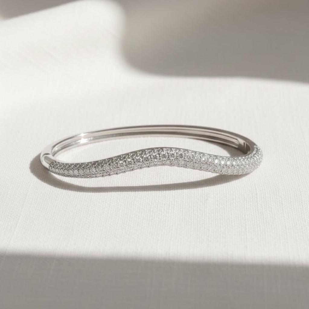 Statement Diamond Bangle Bracelet, Silver Triple Row 2.00 ctw Diamond Bangle Bracelet, Round Diamond Bangle Bracelet, Stackable Bracelet