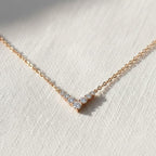 14K Solid Gold Classic V Shape Diamond Necklace, Dainty Diamond Necklace Round Sparkling Gemstone Necklace, Handmade Jewelry, Gift For Her