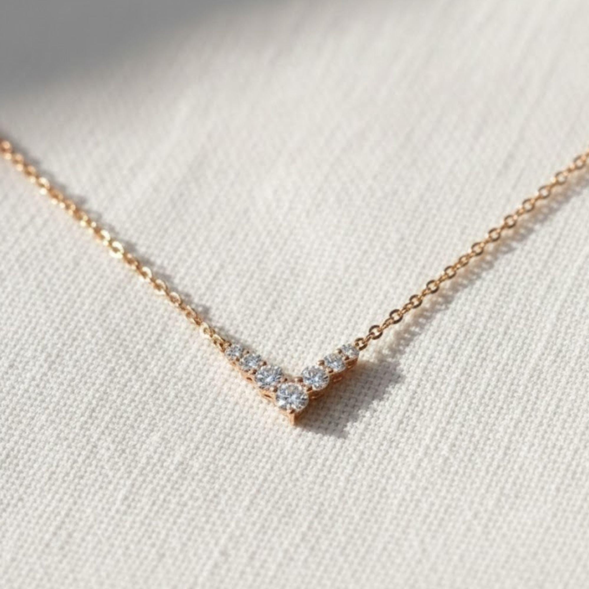 14K Solid Gold Diamond Chevron Necklace