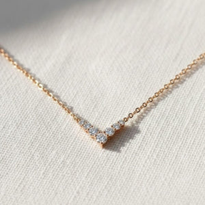 14K Solid Gold Diamond Chevron Necklace