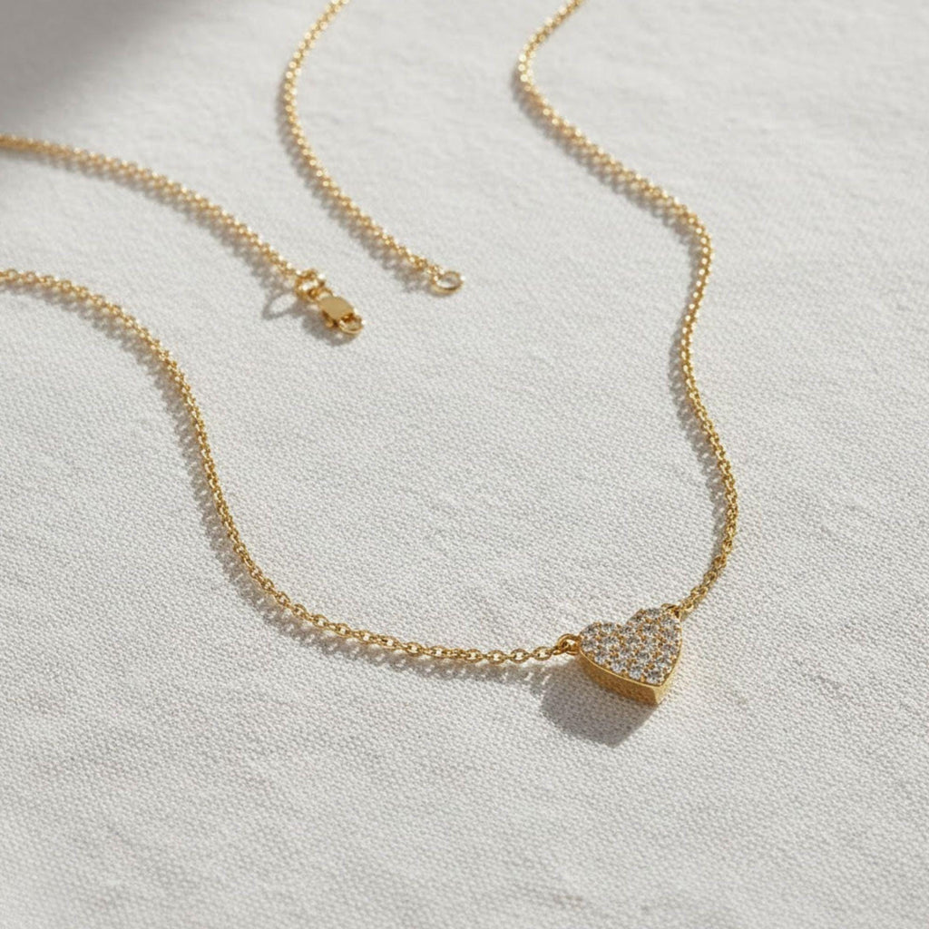 14k Gold Mini Heart Diamond Necklace, 14k Tiny Heart Shaped Diamond Necklace, Birthday Gift For Her, Dainty Love Necklace, Graduation Gift