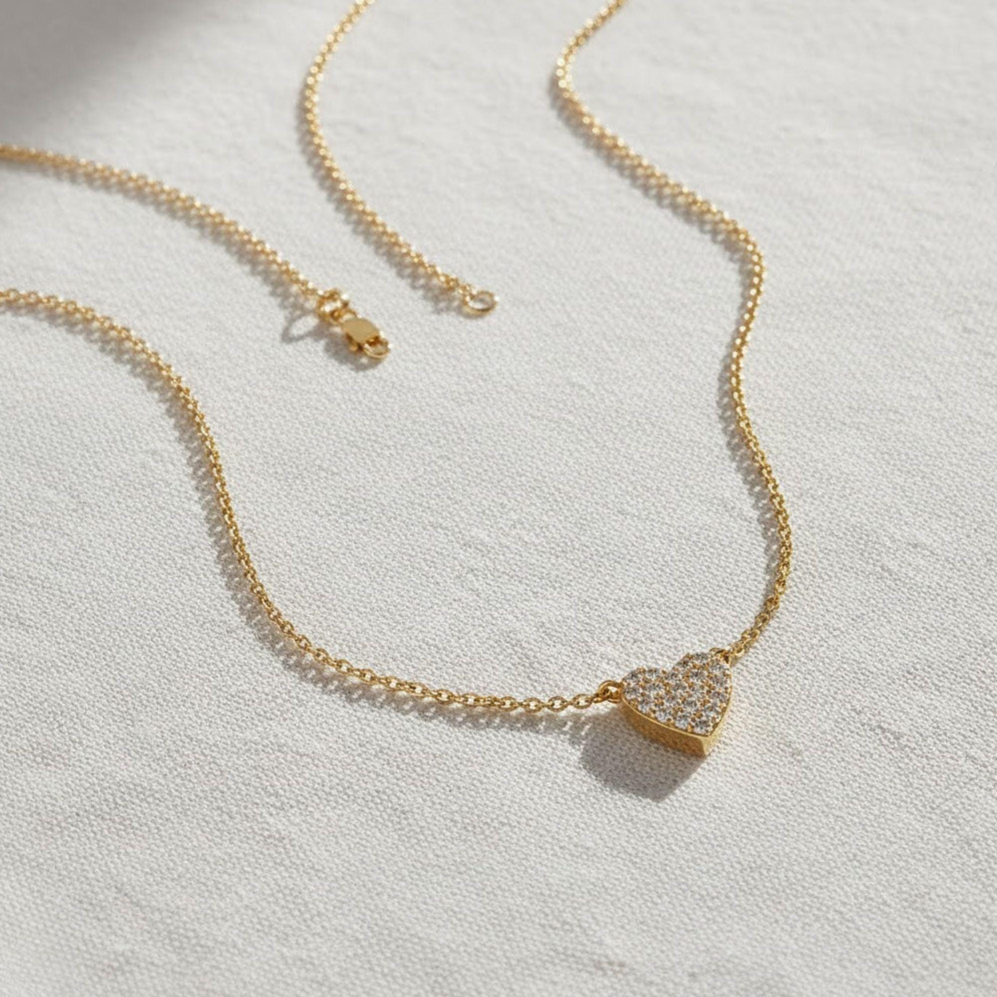 14K Gold Heart Shaped Diamond Necklace