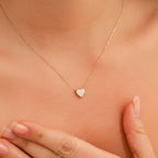 14k Gold Mini Heart Diamond Necklace, 14k Tiny Heart Shaped Diamond Necklace, Birthday Gift For Her, Dainty Love Necklace, Graduation Gift